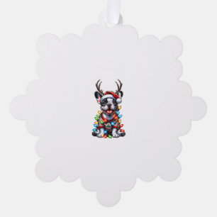 Funny French Bulldog Christmas Light Santa Hat Rei Ornament Card