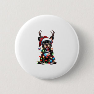 Funny French Bulldog Christmas Santa Hat Light Rei 2 Inch Round Button