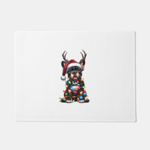 Funny French Bulldog Christmas Santa Hat Light Rei Doormat