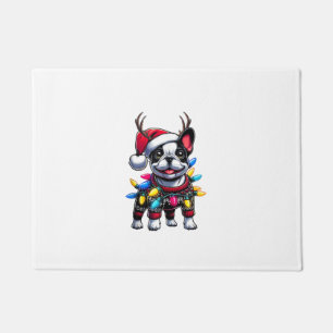 Funny French Bulldog Christmas Santa Hat Light Rei Doormat