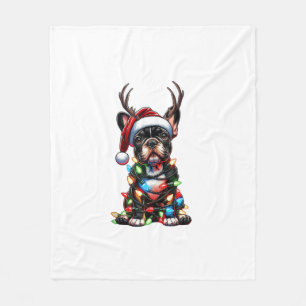 Funny French Bulldog Christmas Santa Hat Light Rei Fleece Blanket