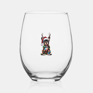 Funny French Bulldog Christmas Santa Hat Light Rei Stemless Wine Glass