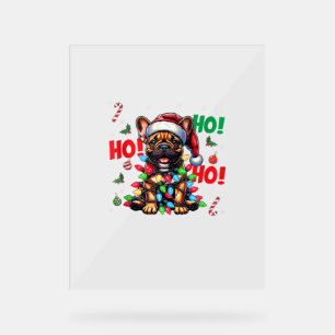 Funny French Bulldog Christmas Santa Hat Lights HO Acrylic Sign