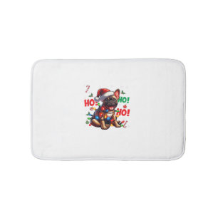 Funny French Bulldog Christmas Santa Hat Lights HO Bath Mat