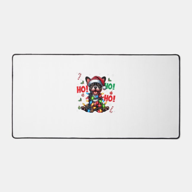 Funny French Bulldog Christmas Santa Hat Lights HO Desk Mat (Front)