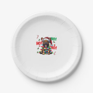 Funny French Bulldog Christmas Santa Hat Lights HO Paper Plate