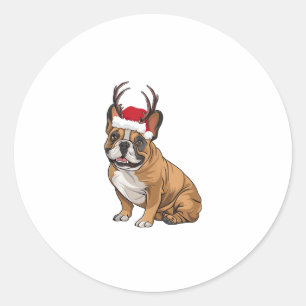 Funny French Bulldog Christmas Santa Hat Reindeer  Classic Round Sticker