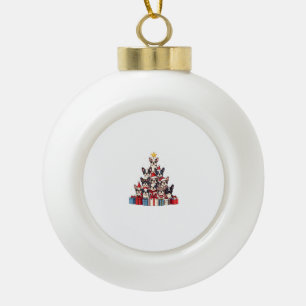 Funny French Bulldog Christmas Tree Santa Hat Snow Ceramic Ball Christmas Ornament