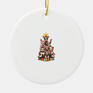 Funny French Bulldog Christmas Tree Santa Hat Snow Ceramic Ornament