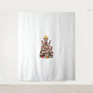 Funny French Bulldog Christmas Tree Santa Hat Snow Tapestry