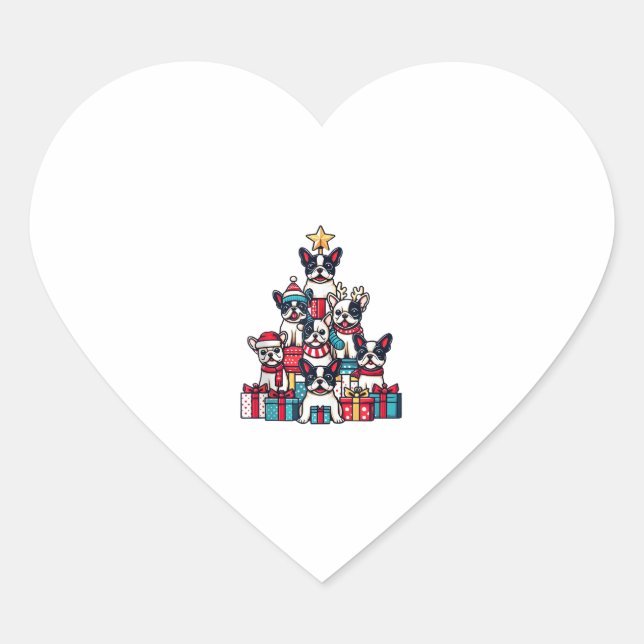 Funny French Bulldog Christmas Tree Snowflakes San Heart Sticker (Front)
