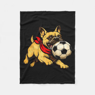 Funny French Bulldog Dog Playing Soccer Game Day Fleece Blanket