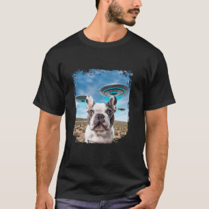 Funny French Bulldog Dog Selfie with Alien UFOs T-Shirt