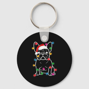 Funny French Bulldog Dog Tree Christmas Lights Paj Keychain