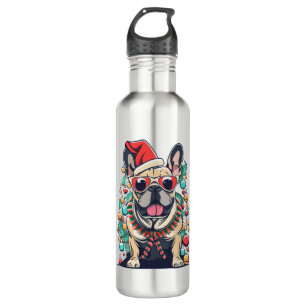 Funny French Bulldog Dog Tree Christmas Lights Xma 710 Ml Water Bottle