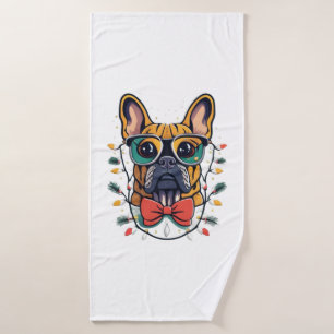Funny French Bulldog Dog Tree Christmas Lights Xma Bath Towel