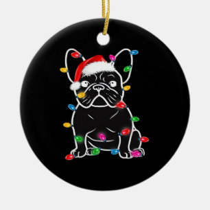 Funny French Bulldog Dog Tree Christmas Lights Xma Ceramic Ornament