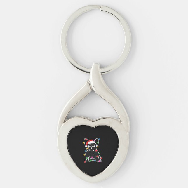 Funny French Bulldog Dog Tree Christmas Lights Xma Keychain (Front)