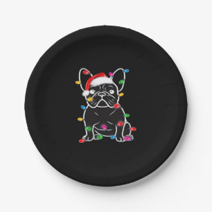 Funny French Bulldog Dog Tree Christmas Lights Xma Paper Plate