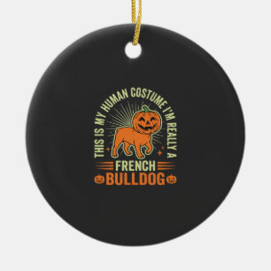 Funny French Bulldog Halloween Human Costume Desig Ceramic Ornament