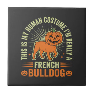 Funny French Bulldog Halloween Human Costume Desig Tile
