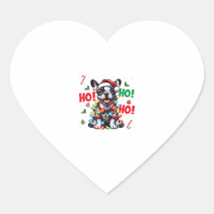 Funny French Bulldog HO HO HO Christmas Santa Hat Heart Sticker