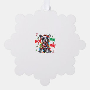 Funny French Bulldog HO HO HO Christmas Santa Hat Ornament Card
