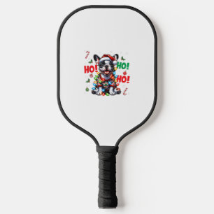 Funny French Bulldog HO HO HO Christmas Santa Hat Pickleball Paddle