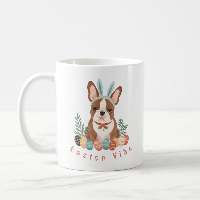 Funny French Bulldog in Easter Bunny Ears Coffee Mug (Left)