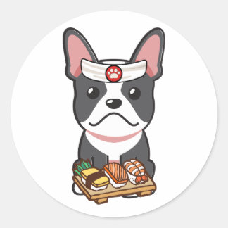 Funny french bulldog is a sushi chef classic round sticker