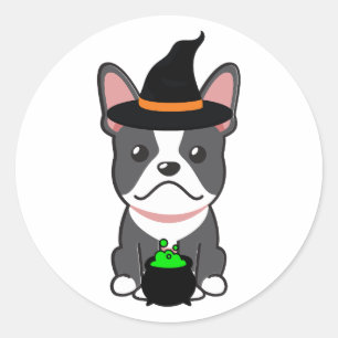 Funny french bulldog is a witch classic round sticker