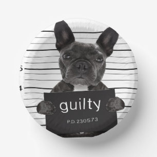 Funny French Bulldog Jail Mugshot Bad Dog Criminal Paper Plate