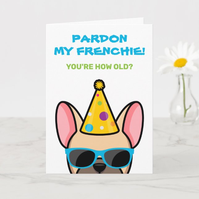 Funny French Bulldog Light Fawn Frenchie Birthday Card (Small Plant)