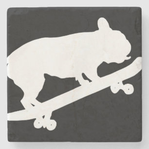 Funny French Bulldog On Skateboard Art Boys Men Stone Coaster
