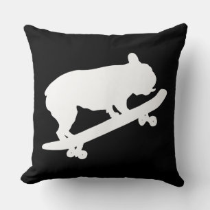 Funny French Bulldog On Skateboard Art Boys Men Throw Pillow