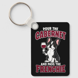 Funny French Bulldog Puppy Dog Frenchie Wine Lover Keychain