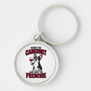 Funny French Bulldog Puppy Dog Frenchie Wine Lover Keychain