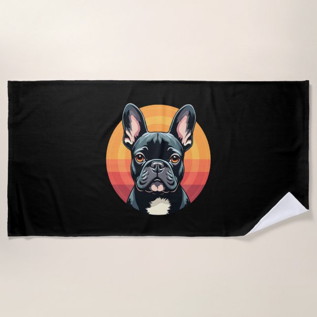 Funny French Bulldog Retro Outfits Clothes Cute Fr Beach Towel (Front)