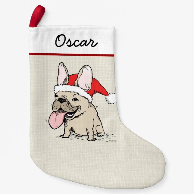 Funny French Bulldog Santa Dog Frenchie Holiday Small Christmas Stocking (Front)
