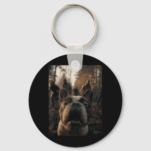 Funny French Bulldog Selfie With Zombies Halloween Keychain