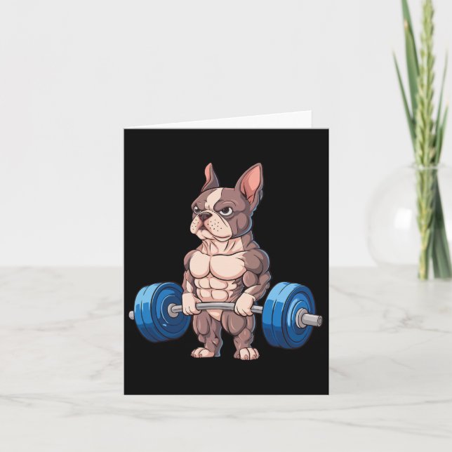 Funny French Bulldog Weightlifting Bodybuilding Gy Card (Front)