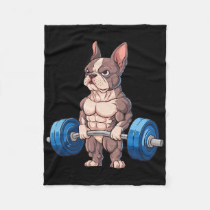 Funny French Bulldog Weightlifting Bodybuilding Gy Fleece Blanket