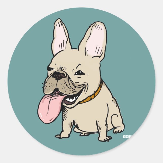 Funny French Bulldog with Huge Tongue Sticking Out Classic Round Sticker (Front)