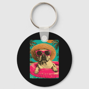Funny French Bulldog With Sunglasses Cute Dog Pool Keychain
