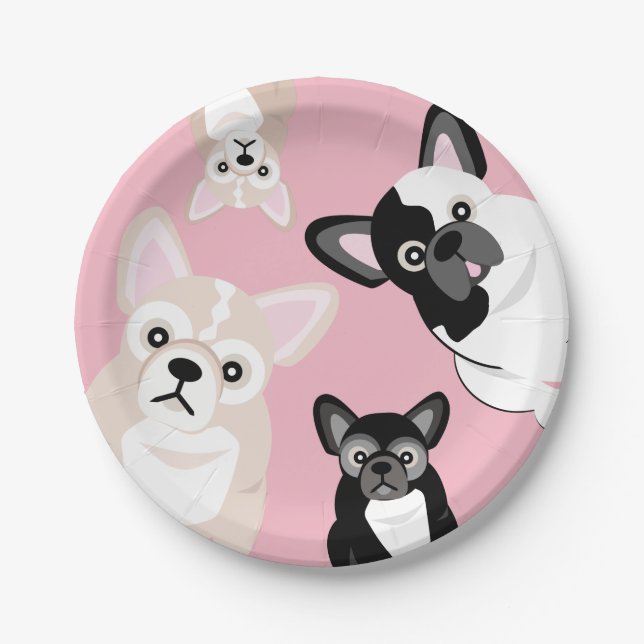 Funny French Bulldogs Birthday Cake Paper Plate (Front)