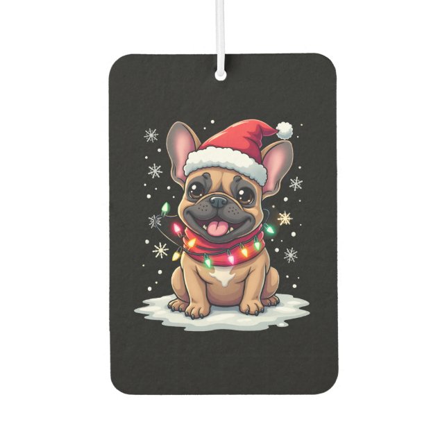 Funny French Bulldogs Christmas Santa Hat Lights S Air Freshener (Front)