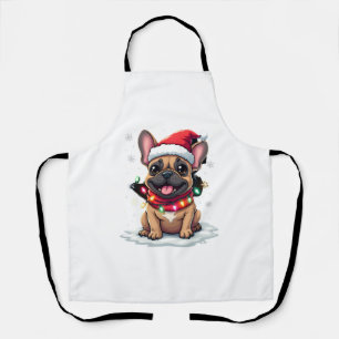 Funny French Bulldogs Christmas Santa Hat Lights S Apron