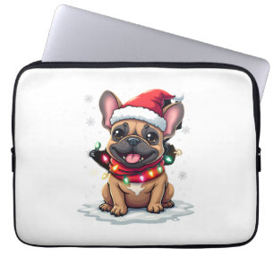 Funny French Bulldogs Christmas Santa Hat Lights S Laptop Sleeve