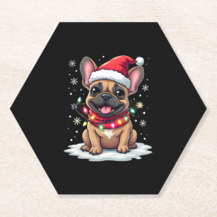 Funny French Bulldogs Christmas Santa Hat Lights S Paper Coaster
