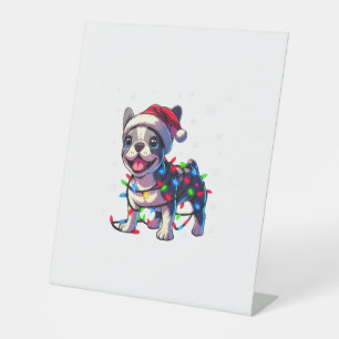Funny French Bulldogs Christmas Santa Hat Lights S Pedestal Sign